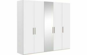 Afbeelding van een Goossens Kledingkast Easy Storage Ddk, Kledingkast 253 cm breed, 220 cm hoog, 4x draaideur en 1x spiegel draaideur midden