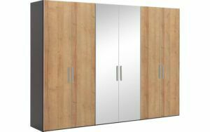 Afbeelding van een Goossens Kledingkast Easy Storage Ddk, Kledingkast 304 cm breed, 220 cm hoog, 4x draaideur en 2x spiegel draaideur midden