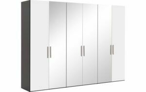 Afbeelding van een Goossens Kledingkast Easy Storage Ddk, Kledingkast 304 cm breed, 220 cm hoog, 2x draaideur en 4x spiegel draaideur midden