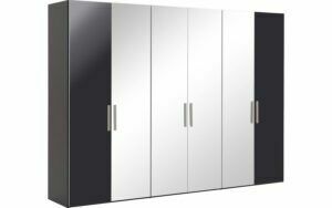 Afbeelding van een Goossens Kledingkast Easy Storage Ddk, Kledingkast 304 cm breed, 220 cm hoog, 2x draaideur en 4x spiegel draaideur midden