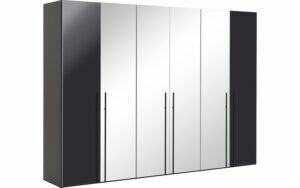 Afbeelding van een Goossens Kledingkast Easy Storage Ddk, Kledingkast 304 cm breed, 220 cm hoog, 2x draaideur en 4x spiegel draaideur midden