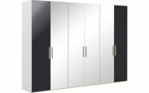 Afbeelding van een Goossens Kledingkast Easy Storage Ddk, Kledingkast 304 cm breed, 220 cm hoog, 2x draaideur en 4x spiegel draaideur midden