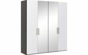 Afbeelding van een Goossens Kledingkast Easy Storage Ddk, Kledingkast 203 cm breed, 220 cm hoog, 2x glas draaideur en 2x spiegel draaideur midden