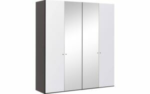 Afbeelding van een Goossens Kledingkast Easy Storage Ddk, Kledingkast 203 cm breed, 220 cm hoog, 2x glas draaideur en 2x spiegel draaideur midden