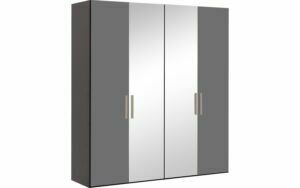 Afbeelding van een Goossens Kledingkast Easy Storage Ddk, Kledingkast 203 cm breed, 220 cm hoog, 2x glas draaideur en 2x spiegel draaideur midden