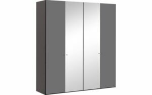 Afbeelding van een Goossens Kledingkast Easy Storage Ddk, Kledingkast 203 cm breed, 220 cm hoog, 2x glas draaideur en 2x spiegel draaideur midden