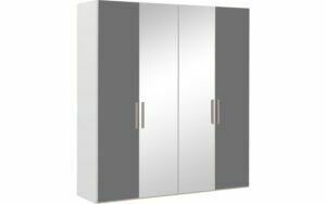 Afbeelding van een Goossens Kledingkast Easy Storage Ddk, Kledingkast 203 cm breed, 220 cm hoog, 2x glas draaideur en 2x spiegel draaideur midden
