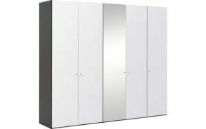 Afbeelding van een Goossens Kledingkast Easy Storage Ddk, Kledingkast 253 cm breed, 220 cm hoog, 4x glas draaideur en 1x spiegel draaideur midden