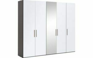 Afbeelding van een Goossens Kledingkast Easy Storage Ddk, Kledingkast 253 cm breed, 220 cm hoog, 4x glas draaideur en 1x spiegel draaideur midden