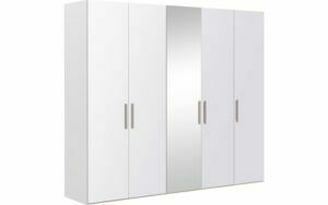 Afbeelding van een Goossens Kledingkast Easy Storage Ddk, Kledingkast 253 cm breed, 220 cm hoog, 4x glas draaideur en 1x spiegel draaideur midden