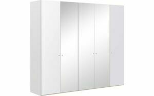 Afbeelding van een Goossens Kledingkast Easy Storage Ddk, Kledingkast 253 cm breed, 220 cm hoog, 2x glas draaideur en 3x spiegel draaideur midden