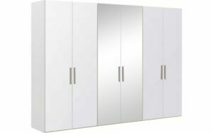 Afbeelding van een Goossens Kledingkast Easy Storage Ddk, Kledingkast 304 cm breed, 220 cm hoog, 4x glas draaideur en 2x spiegel draaideur midden