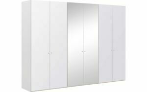Afbeelding van een Goossens Kledingkast Easy Storage Ddk, Kledingkast 304 cm breed, 220 cm hoog, 4x glas draaideur en 2x spiegel draaideur midden