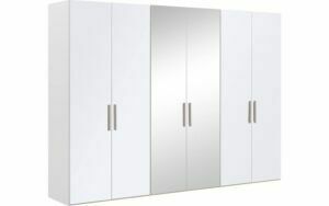 Afbeelding van een Goossens Kledingkast Easy Storage Ddk, Kledingkast 304 cm breed, 220 cm hoog, 4x glas draaideur en 2x spiegel draaideur midden