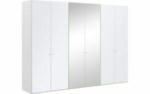 Afbeelding van een Goossens Kledingkast Easy Storage Ddk, Kledingkast 304 cm breed, 220 cm hoog, 4x glas draaideur en 2x spiegel draaideur midden