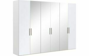 Afbeelding van een Goossens Kledingkast Easy Storage Ddk, Kledingkast 304 cm breed, 220 cm hoog, 2x glas draaideur en 4x spiegel draaideur midden