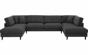 Afbeelding van een Goossens Bank Jonas grijs, stof, urban industrieel met ligelement links met ligelement rechts