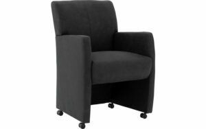 Afbeelding van een Goossens Eetkamerstoel Alex antraciet microvezel met armleuning en met wielen, stijlvol landelijk
