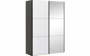 Afbeelding van een Goossens Kledingkast Easy Storage Sdk, 153 cm breed, 220 cm hoog, 1x 3 paneel glas schuifdeur li en 1x 3 paneel spiegel schuifdeur re
