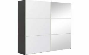 Afbeelding van een Goossens Kledingkast Easy Storage Sdk, 253 cm breed, 220 cm hoog, 1x 3 paneel glas schuifdeur li en 1x 3 paneel spiegel schuifdeur re