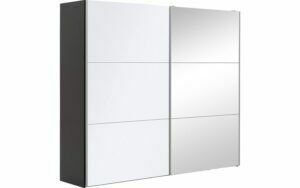 Afbeelding van een Goossens Kledingkast Easy Storage Sdk, 253 cm breed, 220 cm hoog, 1x 3 paneel glas schuifdeur li en 1x 3 paneel spiegel schuifdeur re