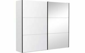 Afbeelding van een Goossens Kledingkast Easy Storage Sdk, 253 cm breed, 220 cm hoog, 1x 3 paneel glas schuifdeur li en 1x 3 paneel spiegel schuifdeur re