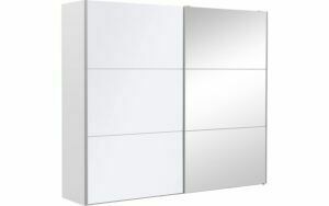 Afbeelding van een Goossens Kledingkast Easy Storage Sdk, 253 cm breed, 220 cm hoog, 1x 3 paneel glas schuifdeur li en 1x 3 paneel spiegel schuifdeur re