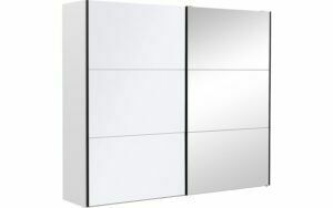 Afbeelding van een Goossens Kledingkast Easy Storage Sdk, 253 cm breed, 220 cm hoog, 1x 3 paneel glas schuifdeur li en 1x 3 paneel spiegel schuifdeur re