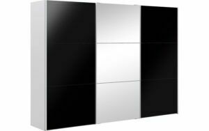 Afbeelding van een Goossens Kledingkast Easy Storage Sdk, 303 cm breed, 220 cm hoog, 2x 3 paneel glas schuifdeuren en 1x 3 paneel spiegel schuifdeur midden