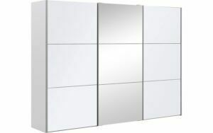 Afbeelding van een Goossens Kledingkast Easy Storage Sdk, 303 cm breed, 220 cm hoog, 2x 3 paneel glas schuifdeuren en 1x 3 paneel spiegel schuifdeur midden
