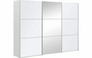 Afbeelding van een Goossens Kledingkast Easy Storage Sdk, 303 cm breed, 220 cm hoog, 2x 3 paneel glas schuifdeuren en 1x 3 paneel spiegel schuifdeur midden