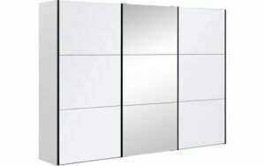 Afbeelding van een Goossens Kledingkast Easy Storage Sdk, 303 cm breed, 220 cm hoog, 2x 3 paneel glas schuifdeuren en 1x 3 paneel spiegel schuifdeur midden