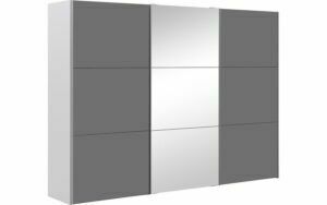 Afbeelding van een Goossens Kledingkast Easy Storage Sdk, 303 cm breed, 220 cm hoog, 2x 3 paneel glas schuifdeuren en 1x 3 paneel spiegel schuifdeur midden