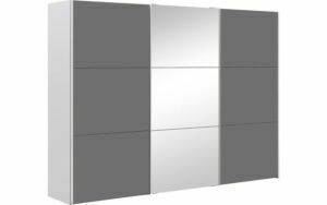 Afbeelding van een Goossens Kledingkast Easy Storage Sdk, 303 cm breed, 220 cm hoog, 2x 3 paneel glas schuifdeuren en 1x 3 paneel spiegel schuifdeur midden