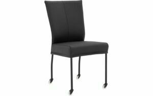 Afbeelding van een Goossens Eetkamerstoel Funk Zwarte Poten zwart leer leuning en met wielen, modern design
