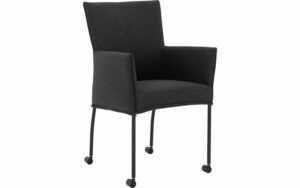 Afbeelding van een Goossens Eetkamerstoel Funk Zwarte Poten antraciet stof met armleuning en met wielen, modern design