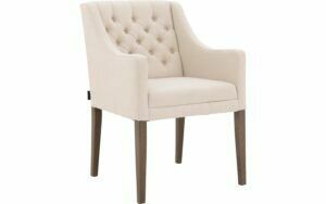 Afbeelding van een Goossens Eetkamerstoel Pearl wit stof met armleuning, stijlvol landelijk