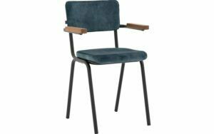 Afbeelding van een Goossens Eetkamerstoel Chaplin blauw velvet stof met armleuning, urban industrieel
