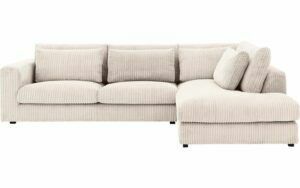 Afbeelding van een Goossens Bank Ravenia beige, stof, 3-zits, stijlvol landelijk met ligelement rechts