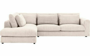 Afbeelding van een Goossens Bank Ravenia beige, stof, 3-zits, stijlvol landelijk met ligelement links