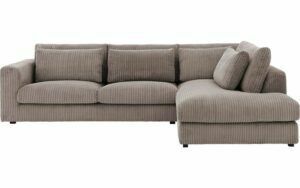 Afbeelding van een Goossens Bank Ravenia bruin, stof, 3-zits, stijlvol landelijk met ligelement rechts