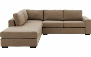 Afbeelding van een Goossens Hoekbank Lucca Met Ligelement bruin, stof, 2,5-zits, stijlvol landelijk met ligelement links