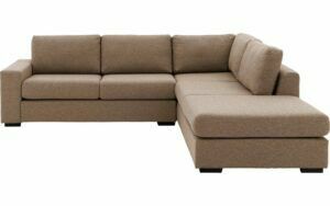 Afbeelding van een Goossens Hoekbank Lucca Met Ligelement bruin, stof, 2,5-zits, stijlvol landelijk met ligelement rechts