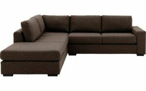 Afbeelding van een Goossens Hoekbank Lucca Met Ligelement bruin, stof, 2,5-zits, stijlvol landelijk met ligelement links