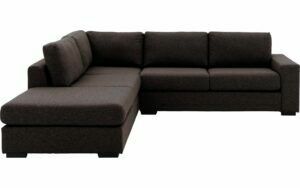 Afbeelding van een Goossens Hoekbank Lucca Met Ligelement donkerbruin, stof, 2,5-zits, stijlvol landelijk met ligelement links