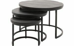 Afbeelding van een Goossens Salontafel Jelle Xl rond, hout mango zwart, urban industrieel, 73 x 44 x 73 cm