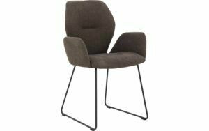 Afbeelding van een Goossens Eetkamerstoel Hera bruin stof met armleuning, modern design