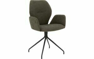 Afbeelding van een Goossens Eetkamerstoel Hera groen stof met armleuning, modern design