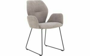 Afbeelding van een Goossens Eetkamerstoel Hera lichtgrijs stof met armleuning, modern design
