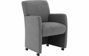 Afbeelding van een Goossens Eetkamerstoel Alex grijs stof met armleuning en met wielen, stijlvol landelijk